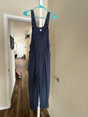 Halara Navy Blue Sleeveless Button-Strap Overalls
